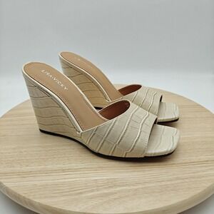 Lisa Vicky Shoes Womens Size 8 White Slide Sandals Croc Wedge Comfort New